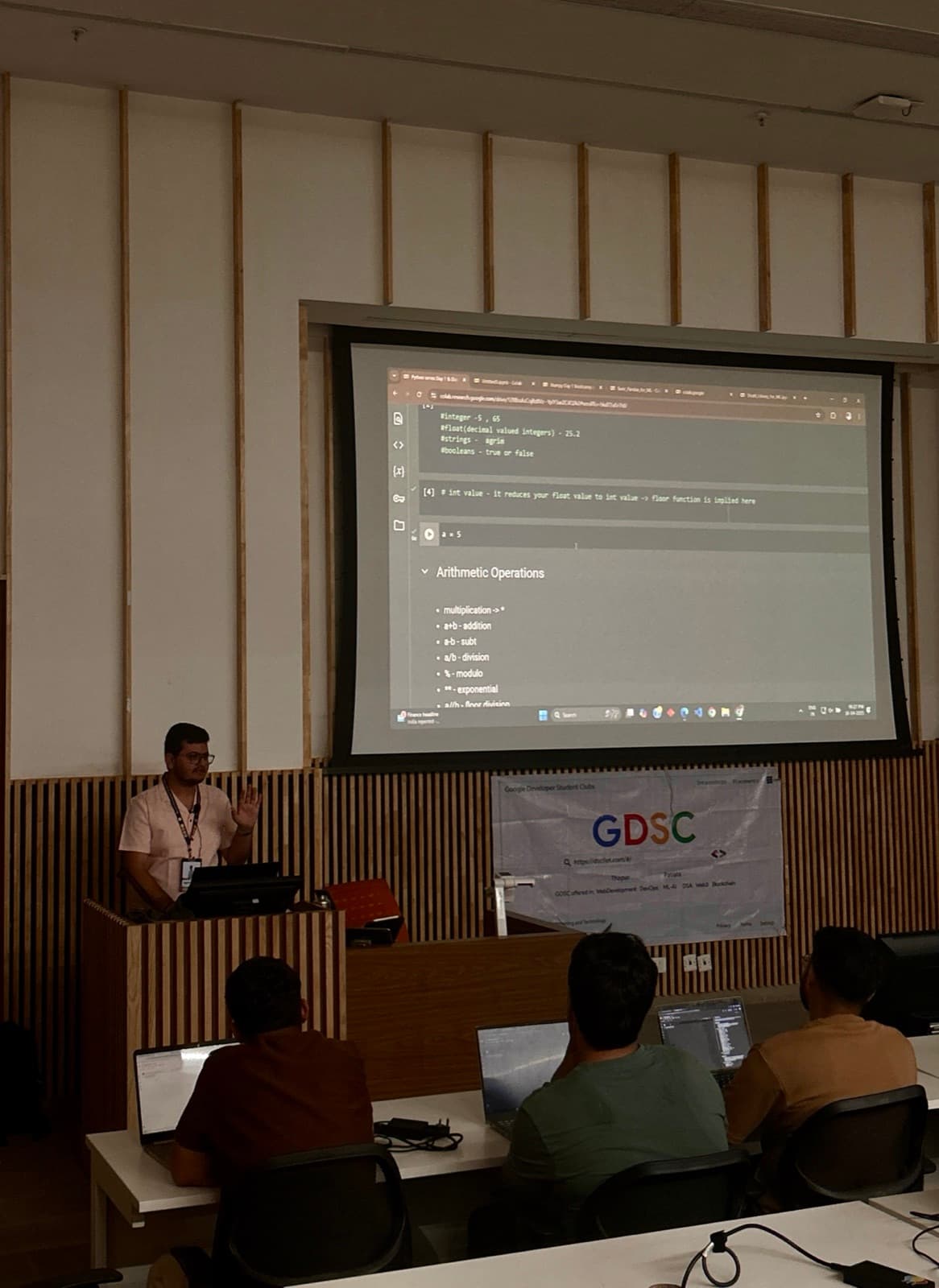 Agrim teaching Python fundamentals during the 5-day ML workshop